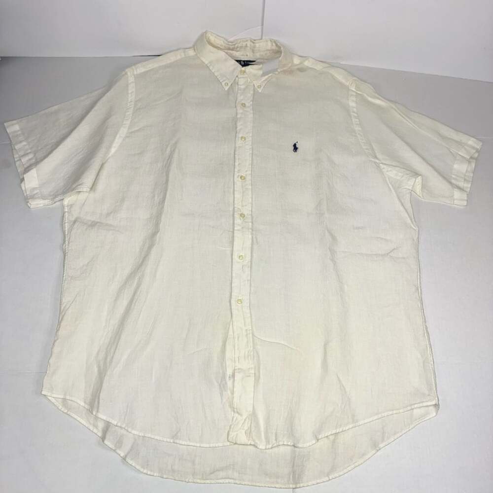 Polo Ralph Lauren Men White Short Sleeve Linen Button-Down Shirt Size XXL